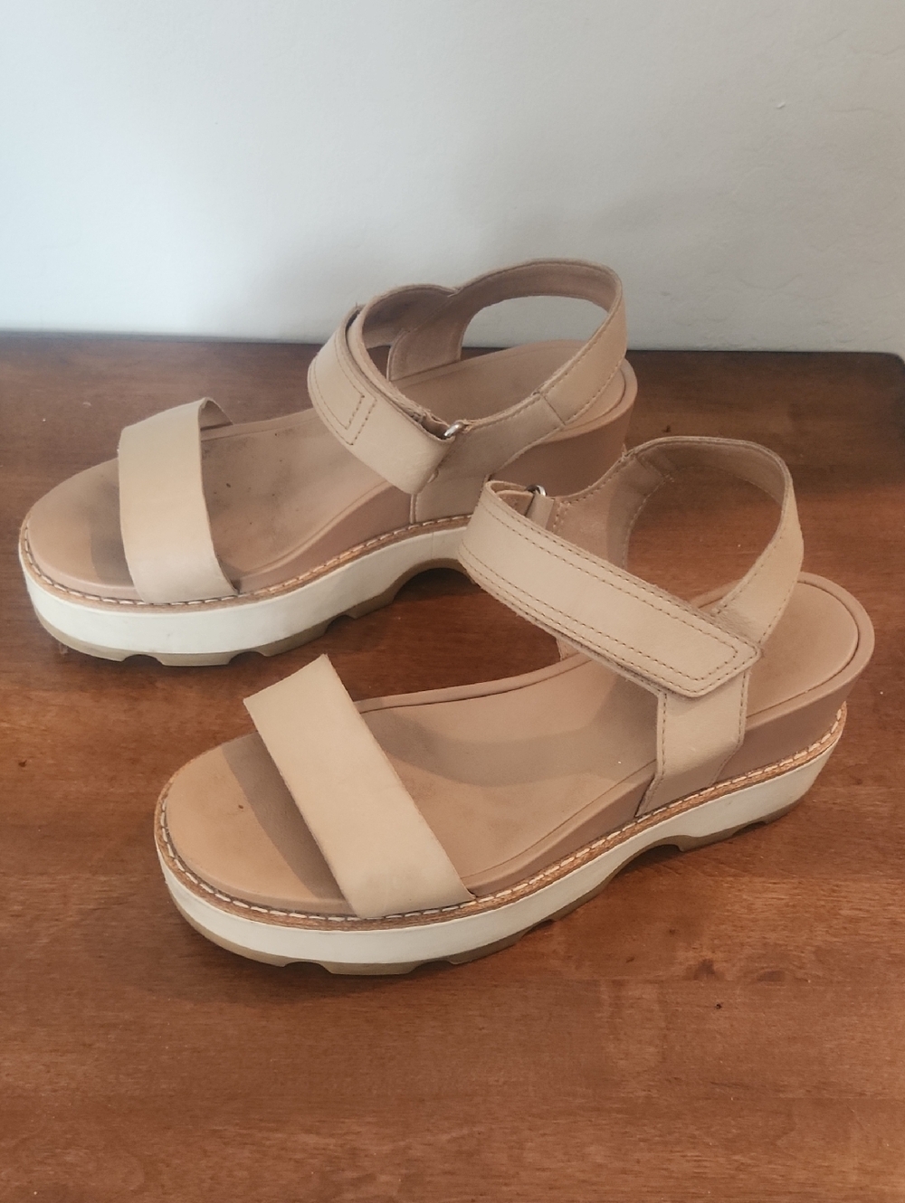 Sorel Beige Platform Sandals with Velcro Ankle Strap